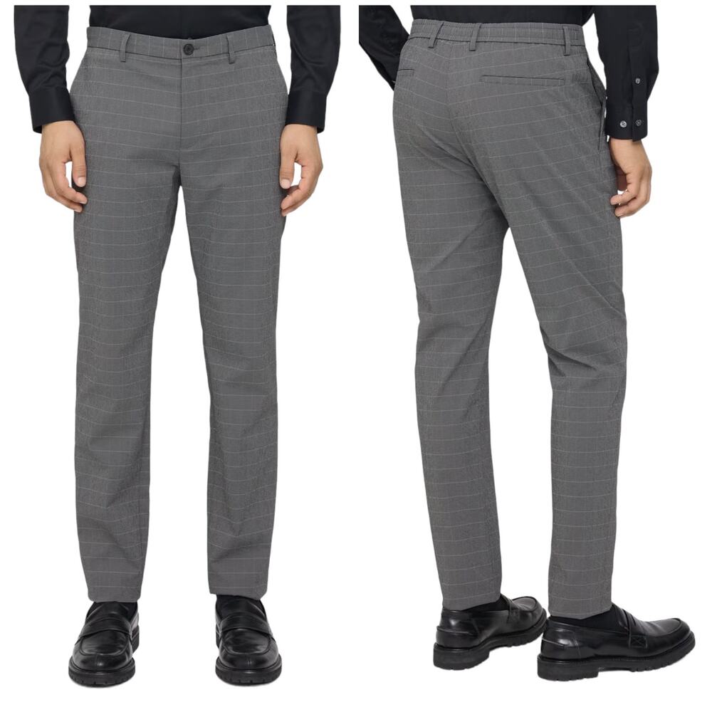 Theory NWT Zaine Classic-Fit Drawstring Pant Kelso Checked Nylon Size 34 Gray
